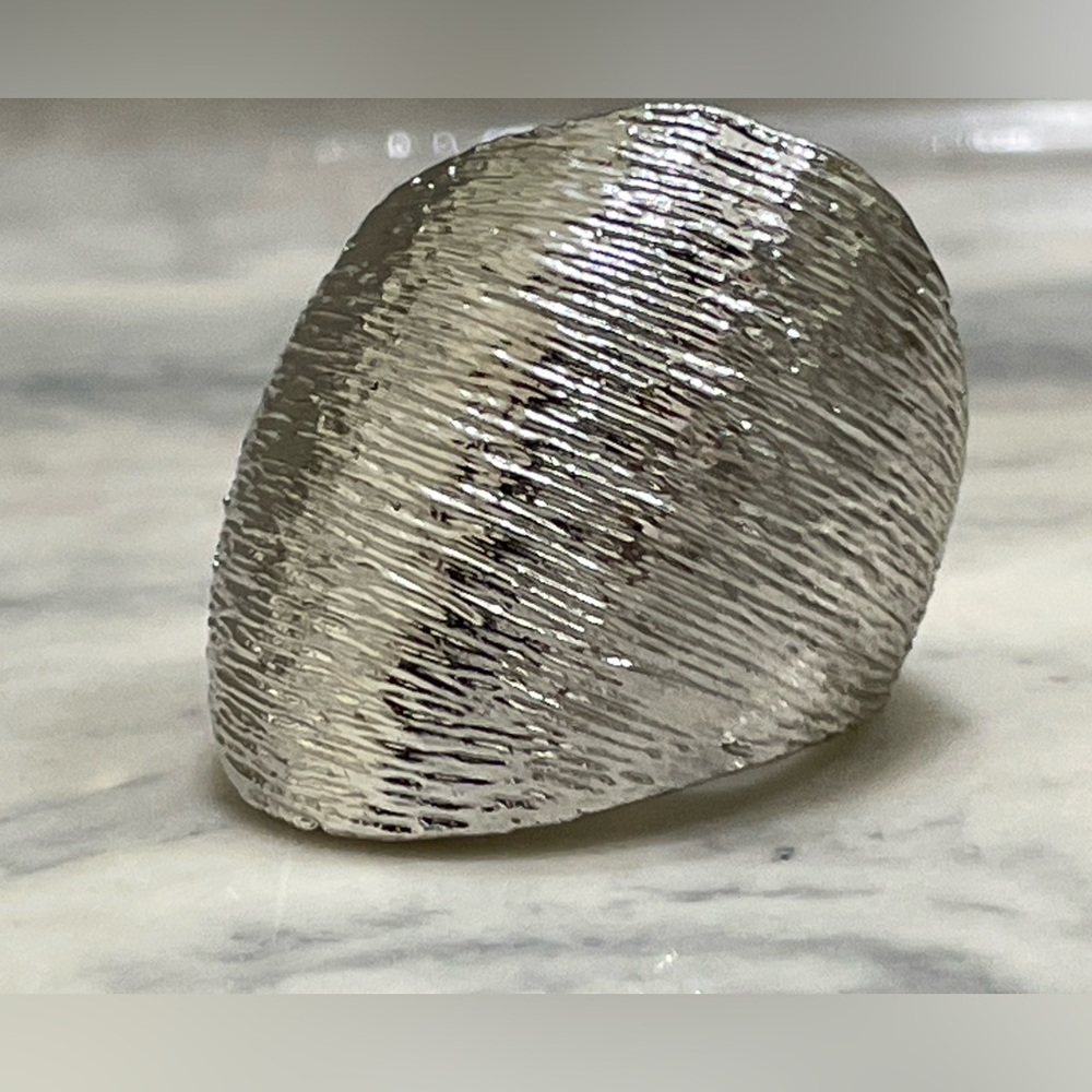 Textured Silver Tone Statement Ring Chunky Modern… - image 2